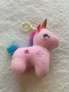 Pink Unicorn Plush Keychain with Rainbow Mane - Kids Toys